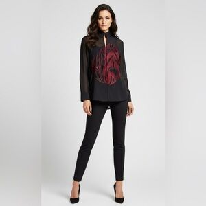 Akris Sheer Black Embroidered Zebra Top w/ Adjustable Camisole -Designer Glam!